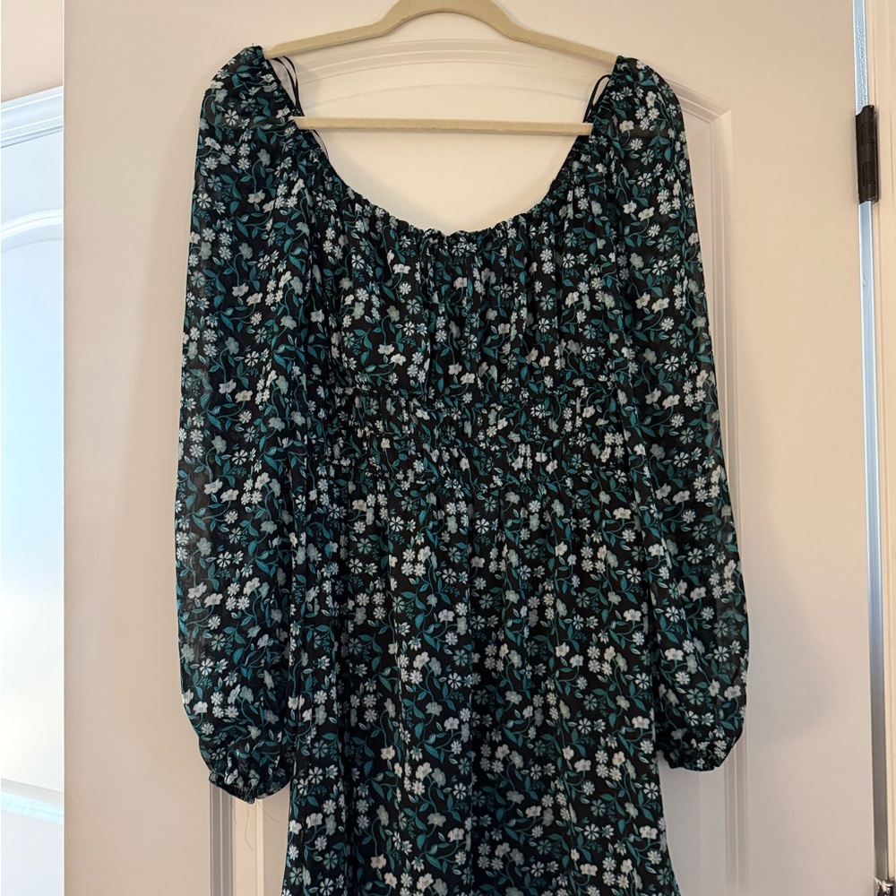 Francesca's Collections Floral Long Sleeve Dress - Black and Green